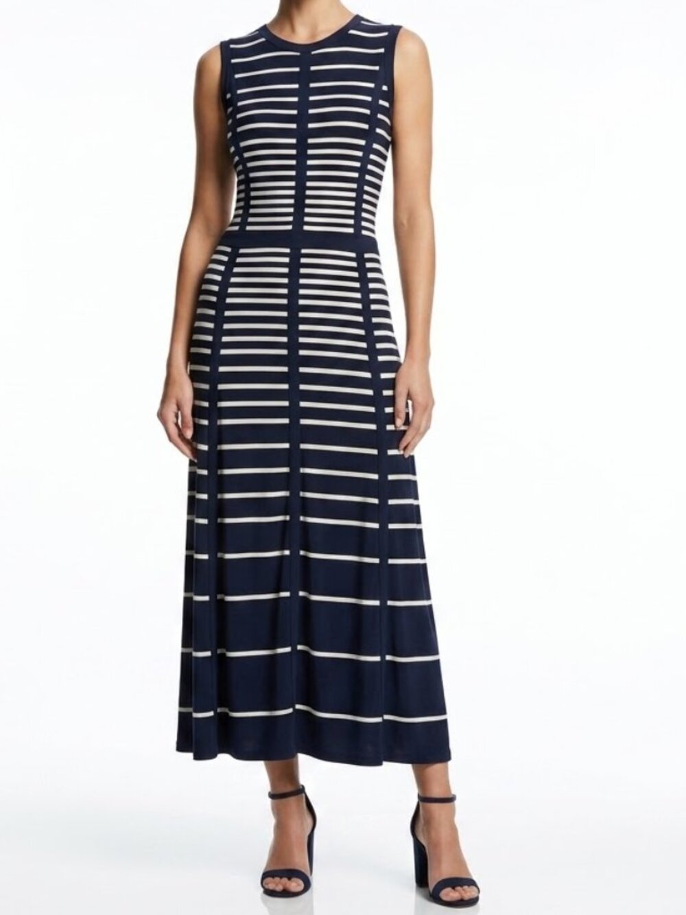 Just...Taylor Women's Blue Cream Stripe Sleeveless Popover Career Dress Size 10